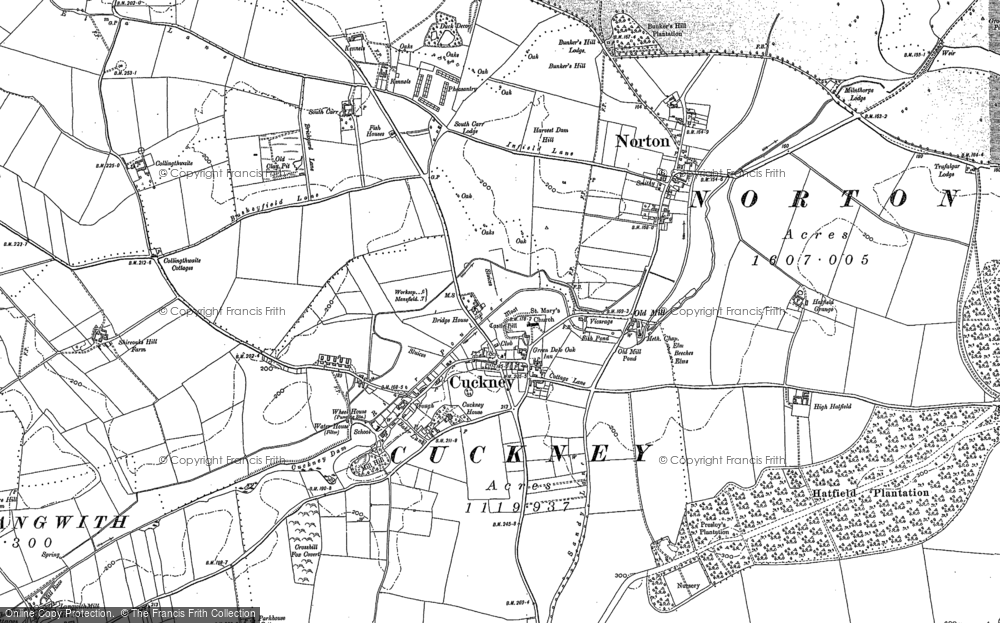 Old Map of Cuckney, 1884 in 1884