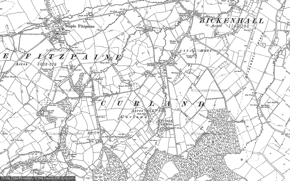Old Map of Historic Map covering Curland Common in 1886