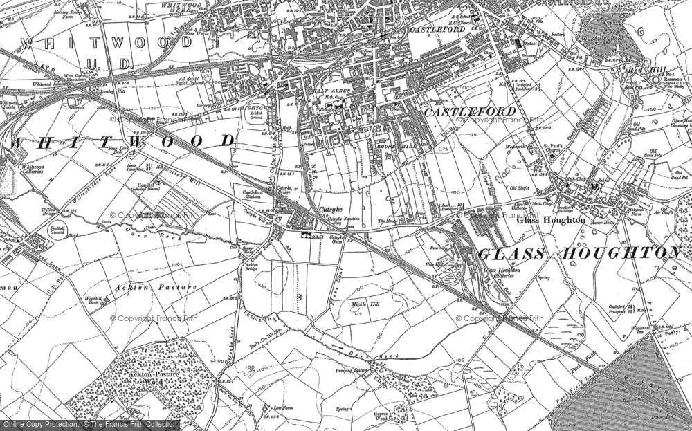 Old Map of Historic Map covering Glass Houghton in 1890