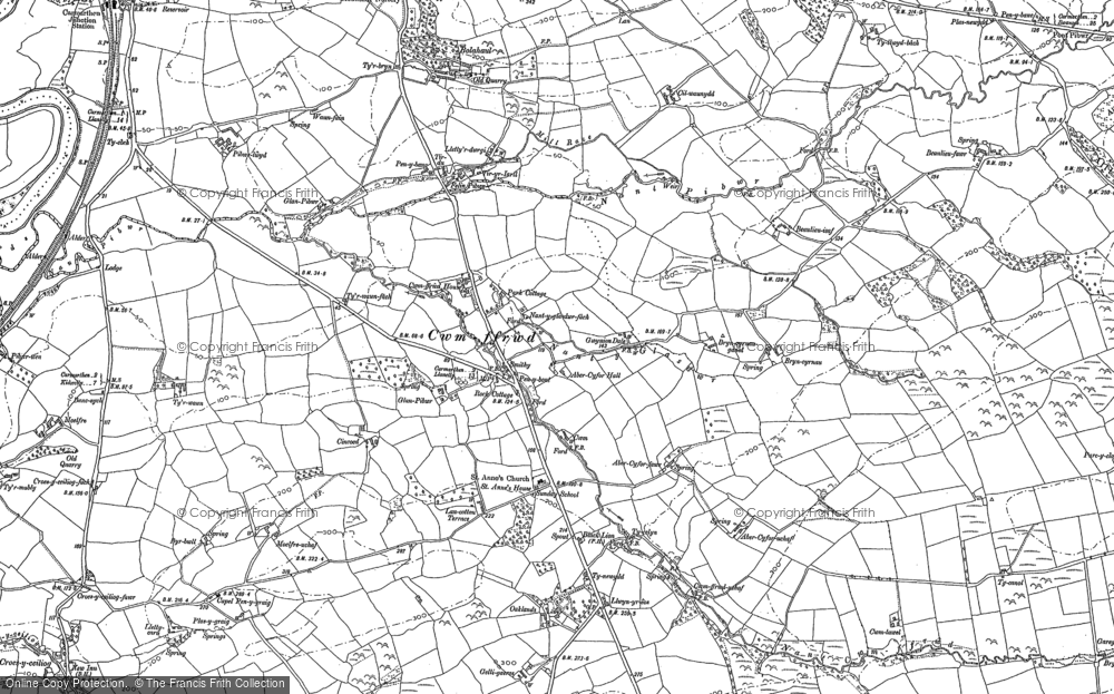 Old Map of Historic Map covering Abercyfor Uchaf in 1887