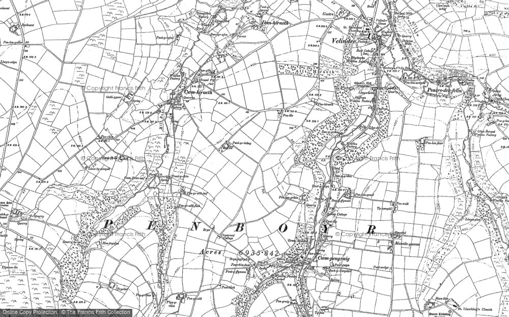 Old Map of Historic Map covering Cwmpengraig in 1887