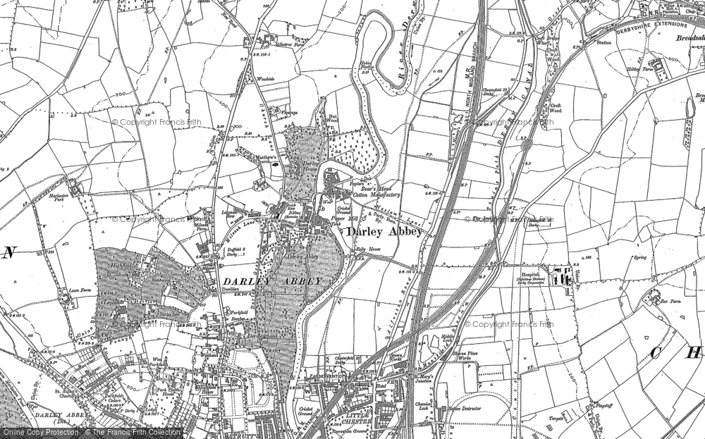 Old Map of Darley Abbey, 1881 - 1882 in 1881