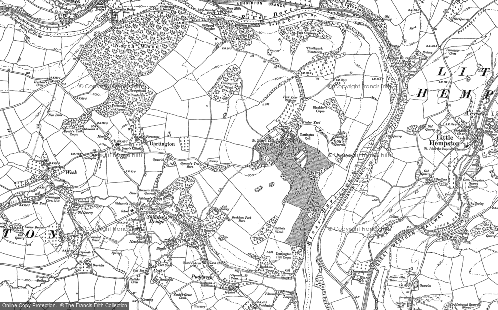 Old Map of Dartington Hall, 1886 - 1887 in 1886