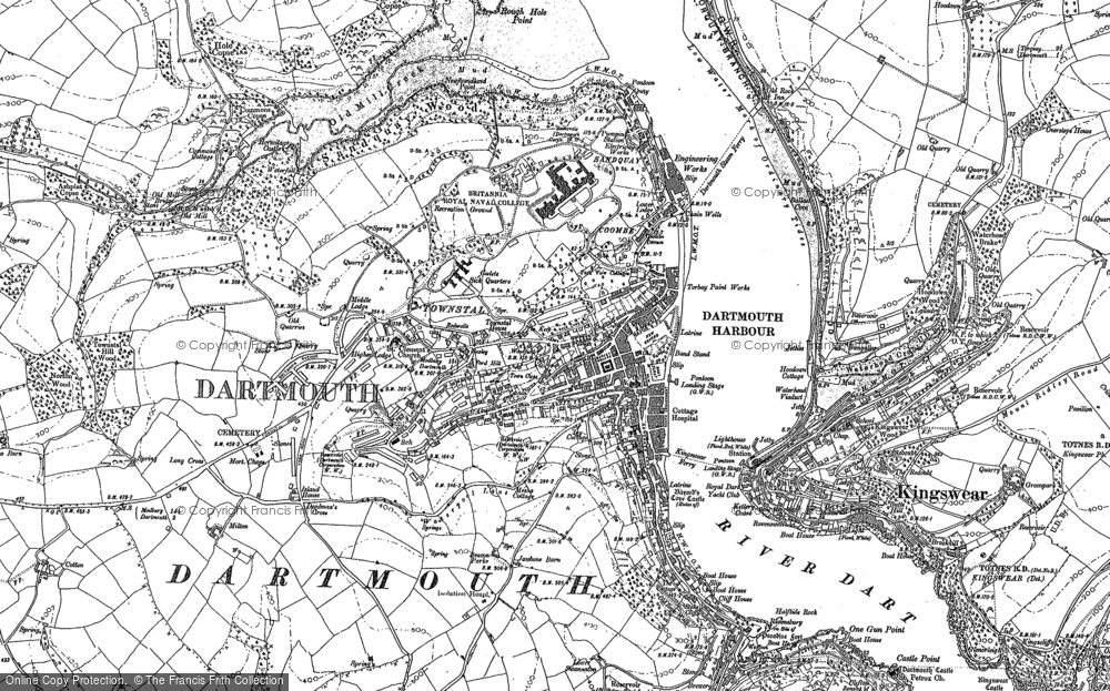 Kingswear Dartmouth old Devon map 128-13-1936