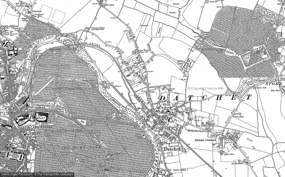 Old Map of Historic Map covering Datchet Common in 1910