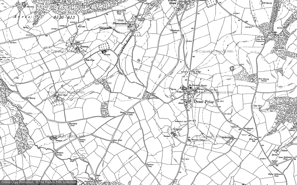 Old Map of Dean Prior, 1885 - 1886 in 1885
