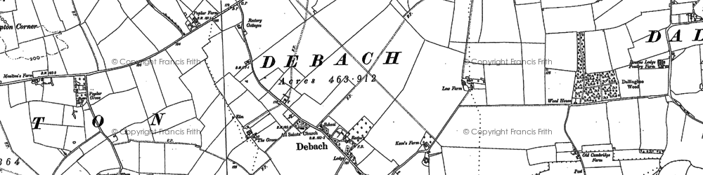 Old map of Debach in 1881
