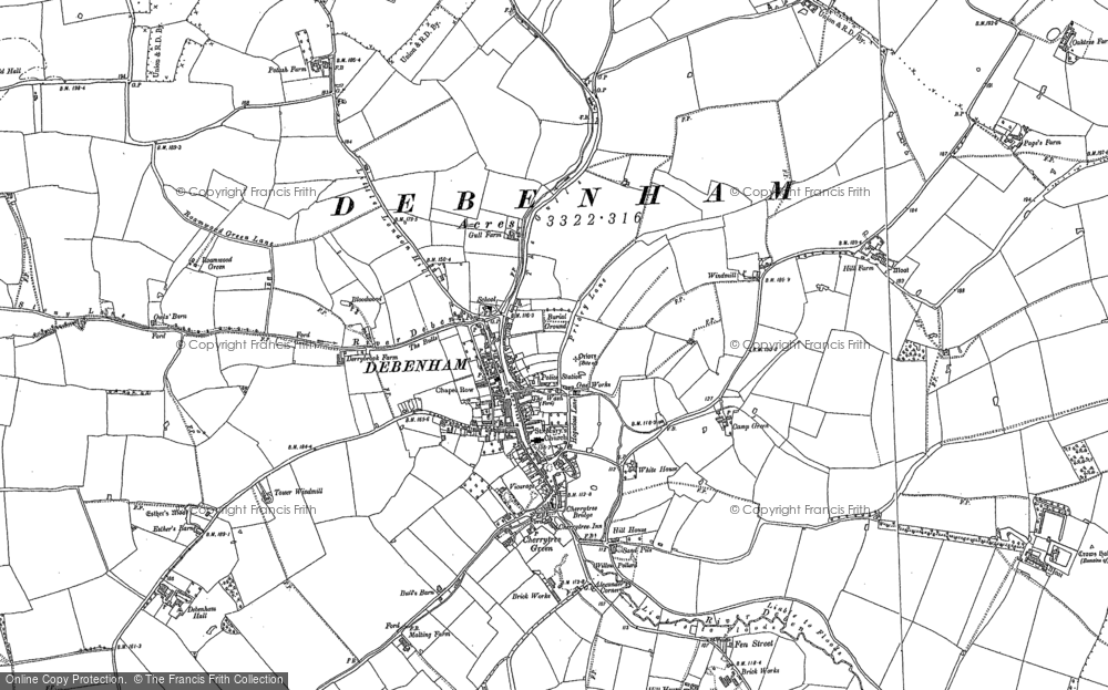 Old Map of Debenham, 1884 in 1884