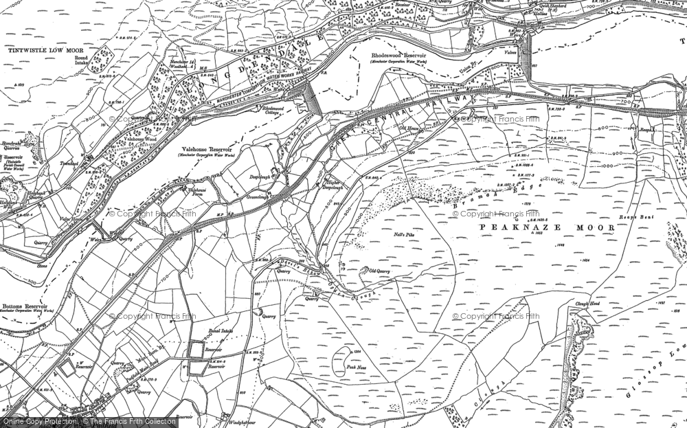 Old Map of Historic Map covering Torside Reservoir in 1907