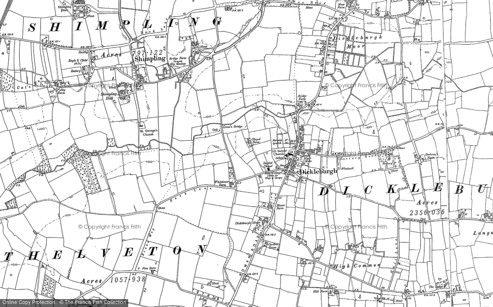 Old Map of Historic Map covering Dickleburgh Moor in 1883