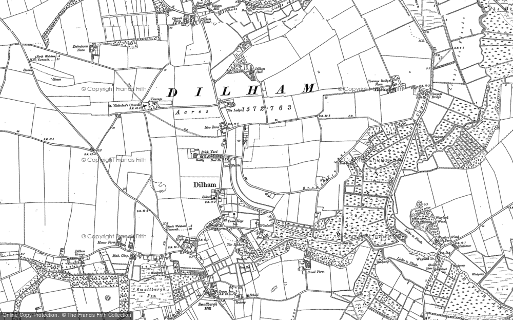 Old Map of Historic Map covering Broad Fen in 1884