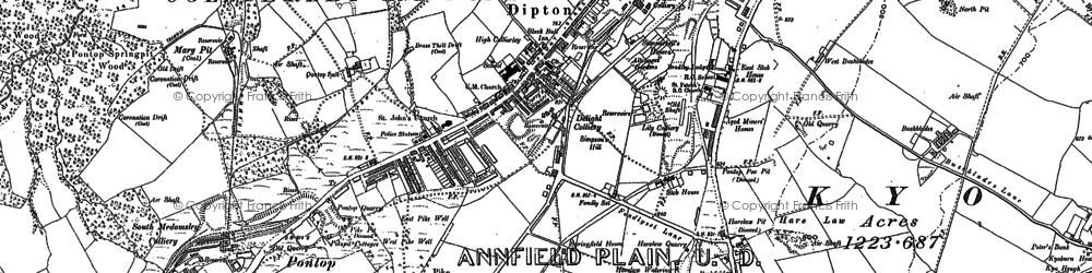 Old map of Dipton in 1895