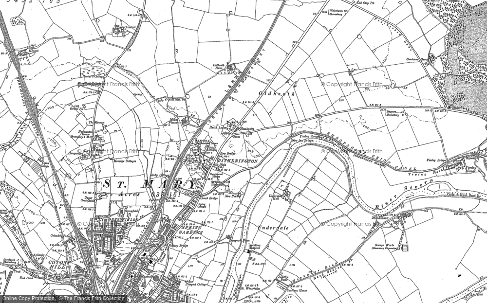 Old Map of Historic Map covering Castle Fields in 1881
