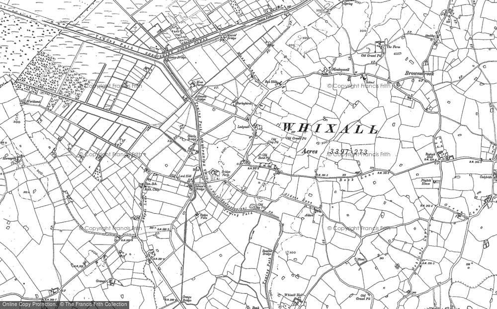 Old Map of Historic Map covering Whixall Moss in 1880