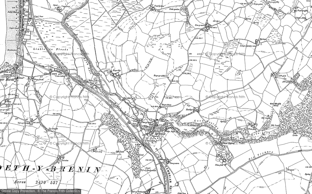 Old Map of Historic Map covering Borth to Devil's Bridge to Pontrhydfendigaid Trail in 1904