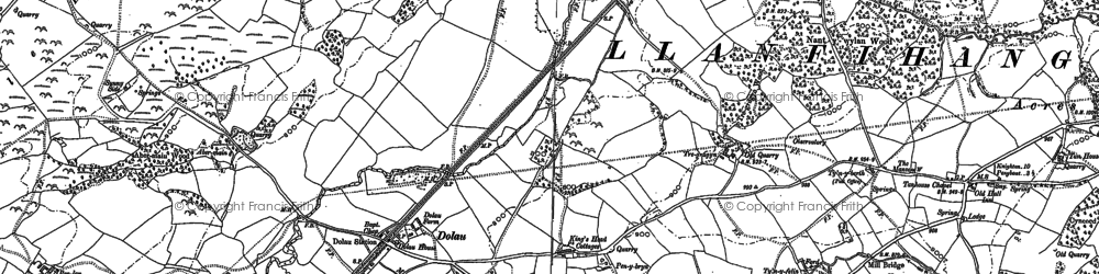 Old map of Llanfihangel Rhydithon in 1887
