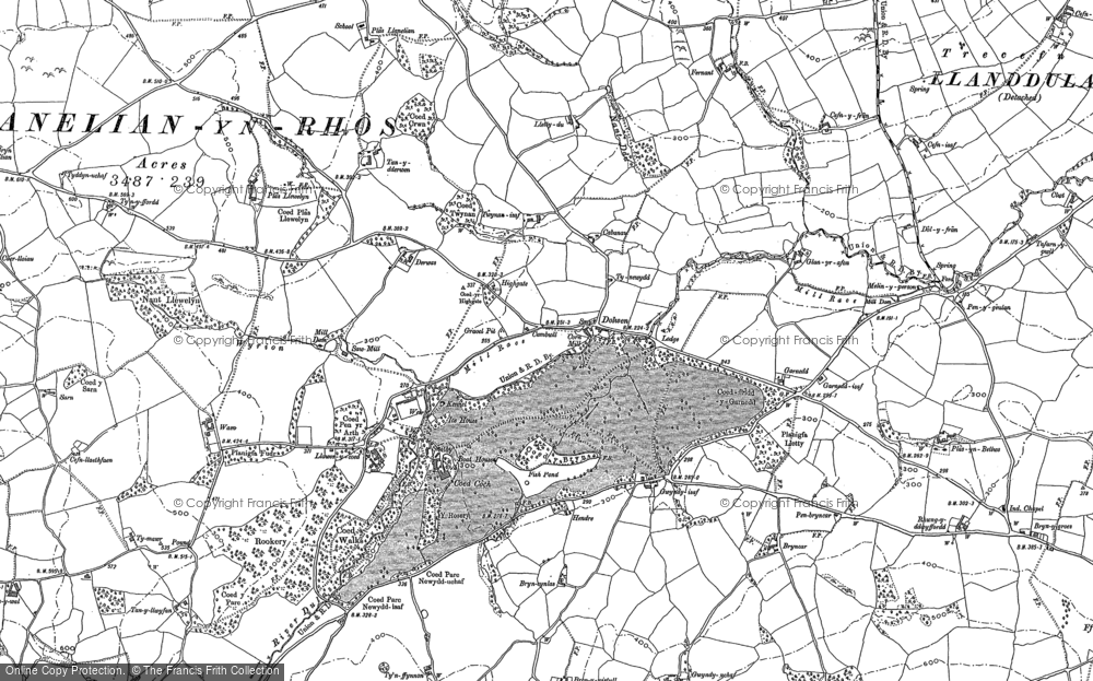 Old Map of Historic Map covering Bron Pistyll in 1898
