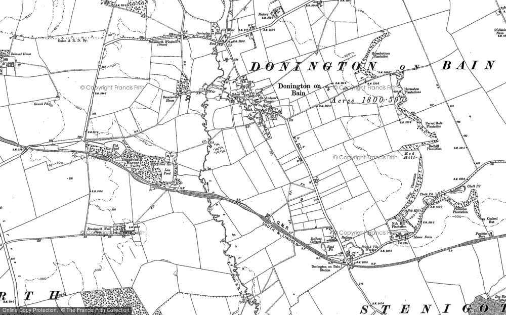 Old Map of Donington on Bain, 1887 in 1887