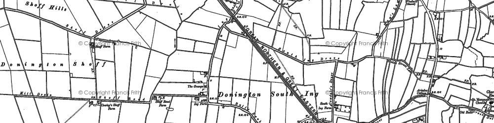 Old map of Donington South Ing in 1887