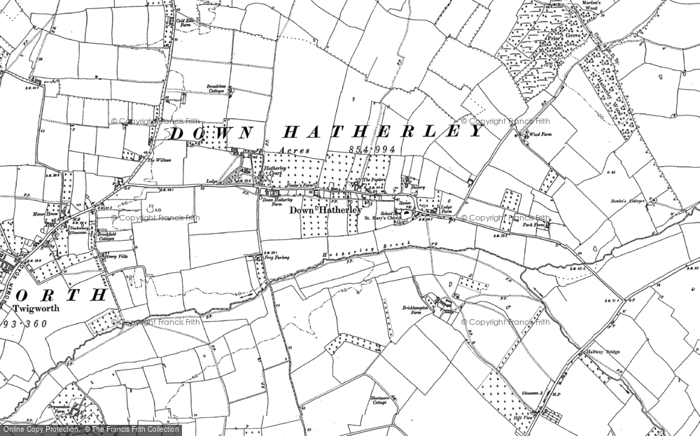 Old Map of Down Hatherley, 1883 in 1883