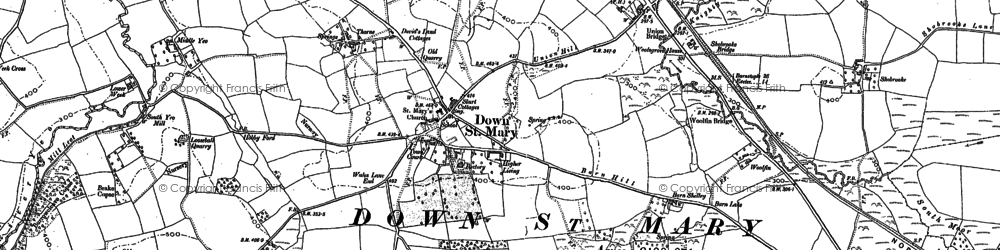 Old map of Down St Mary in 1886