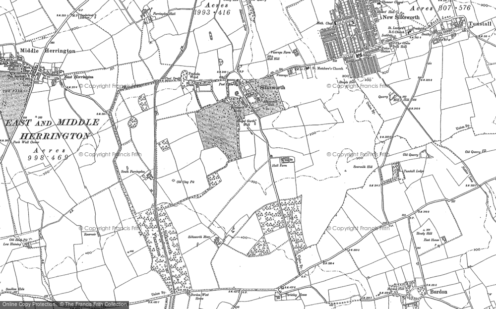 Old Map of Historic Map covering Burdon in 1914