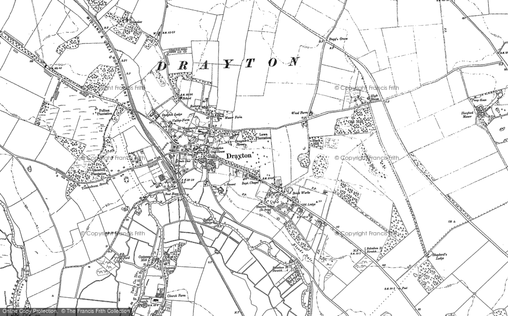 Old Map of Historic Map covering Thorpe Marriott in 1882