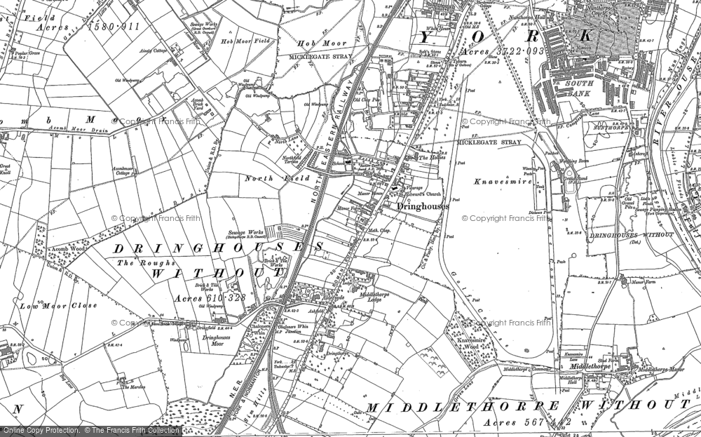 Old Map of Historic Map covering Knavesmire in 1890