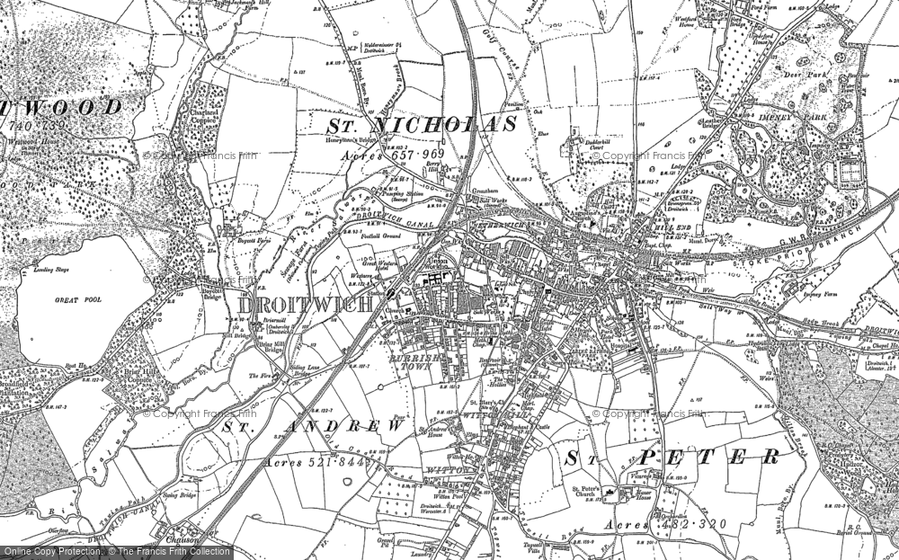 OLD ORDNANCE SURVEY MAP DROITWICH SOUTH 1902 RAVEN HOTEL WITTON HILL HADZOR 