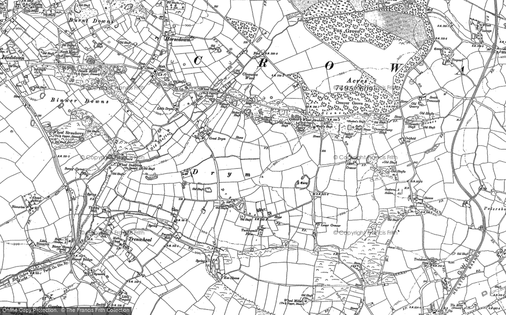 Old Map of Historic Map covering Binner Downs in 1877