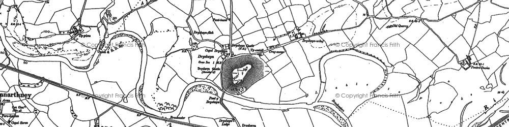 Old map of Dryslwyn in 1885