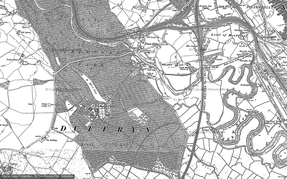 Old Map of Historic Map covering Maes-glas in 1900