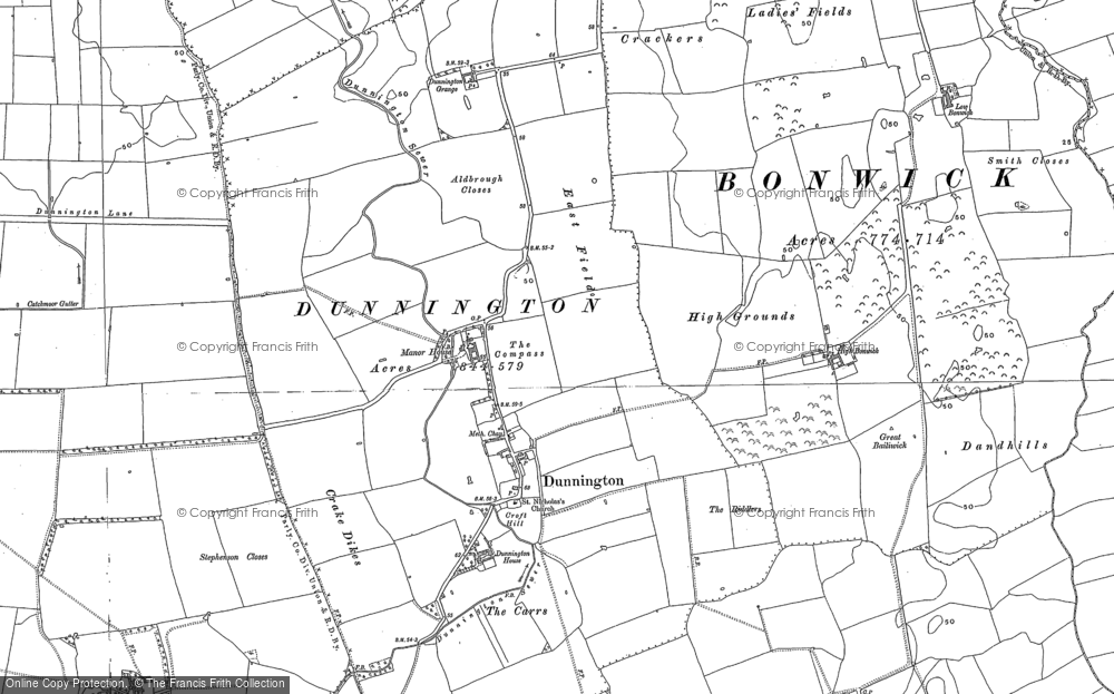 Old Map of Dunnington, 1890 - 1909 in 1890