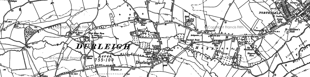 Old map of Durleigh in 1886