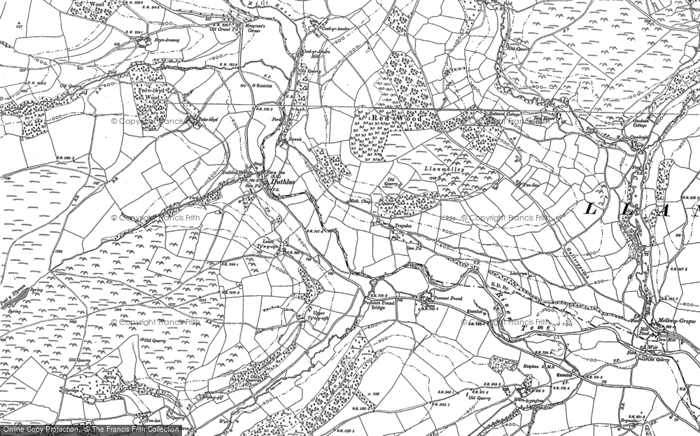 Old Map of Historic Map covering Bryndraenog in 1887