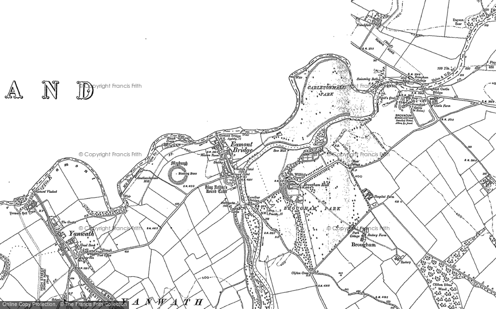 Old Map of Historic Map covering Brocavvm (Roman Fort) in 1913