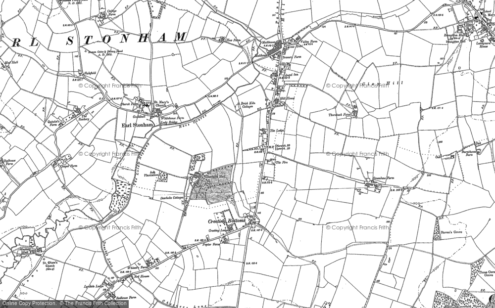 Old Map of Historic Map covering Creeting Bottoms in 1884