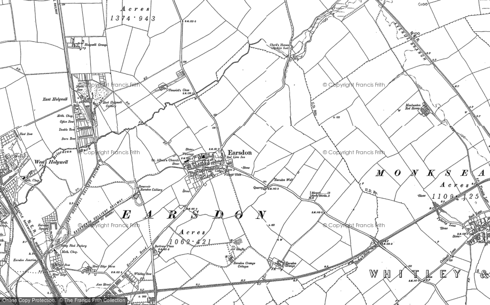 Old Map of Historic Map covering Brierdene Burn in 1895