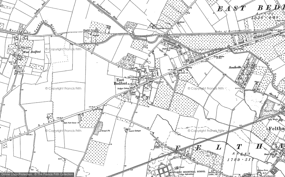 Old Map of East Bedfont, 1912 - 1913 in 1912