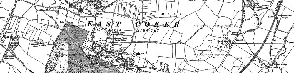 Old map of East Coker in 1886