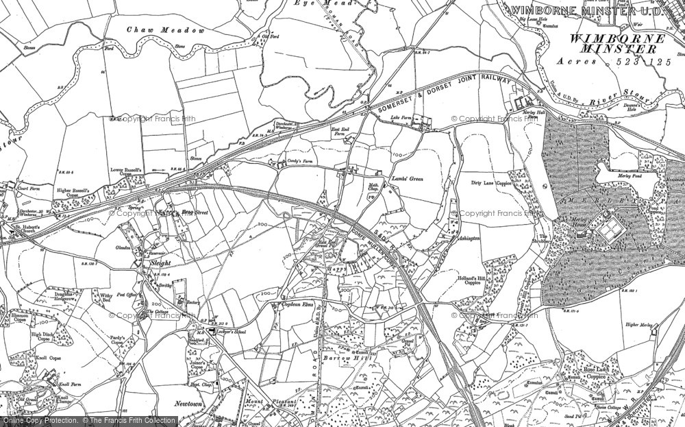 Old Map of Historic Map covering Lambs' Green in 1887