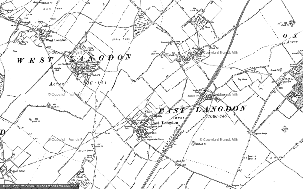 Old Map of East Langdon, 1896 - 1906 in 1896