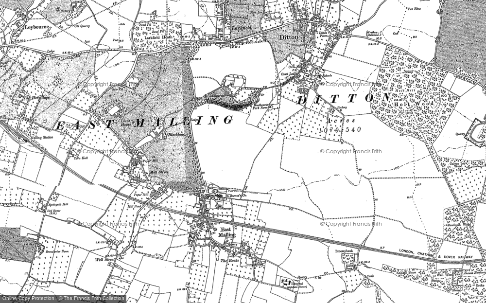 Old Map of Historic Map covering Bradbourne Ho in 1895