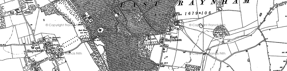 Old map of East Raynham in 1884