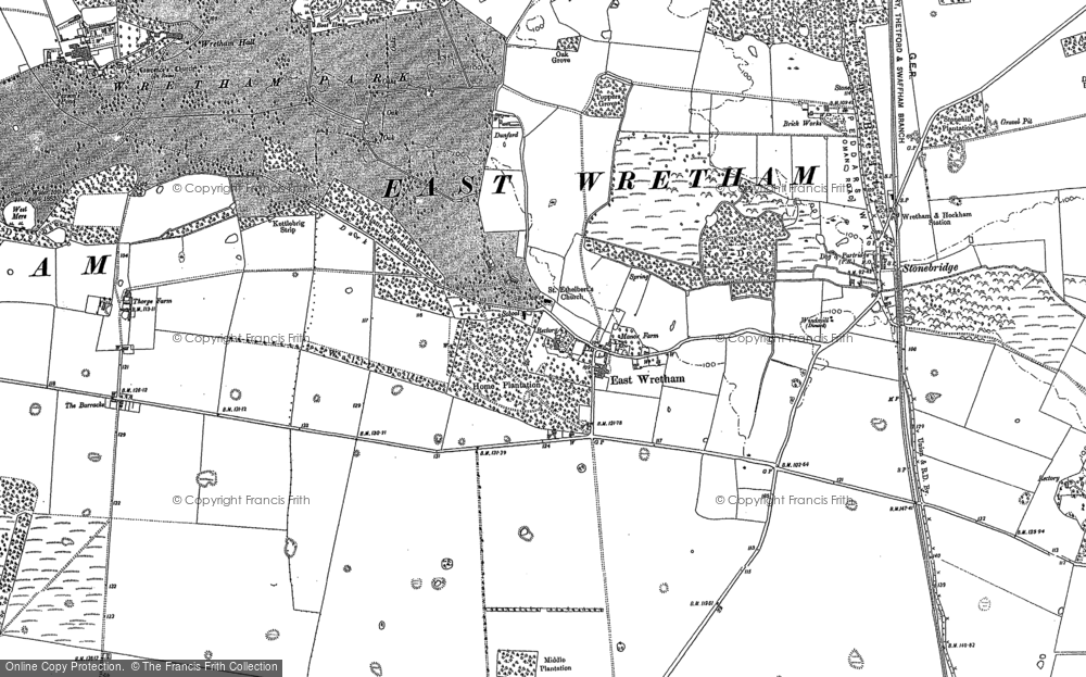 Old Map of Historic Map covering Wretham Park in 1882