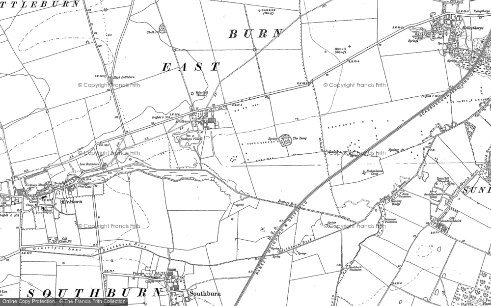 Old Map of Historic Map covering Eastburn Beck in 1890