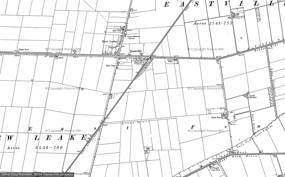 Old Map of Historic Map covering Bell Water Drain in 1887