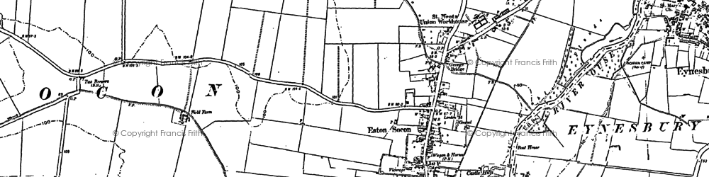 Old map of Eaton Socon in 1900