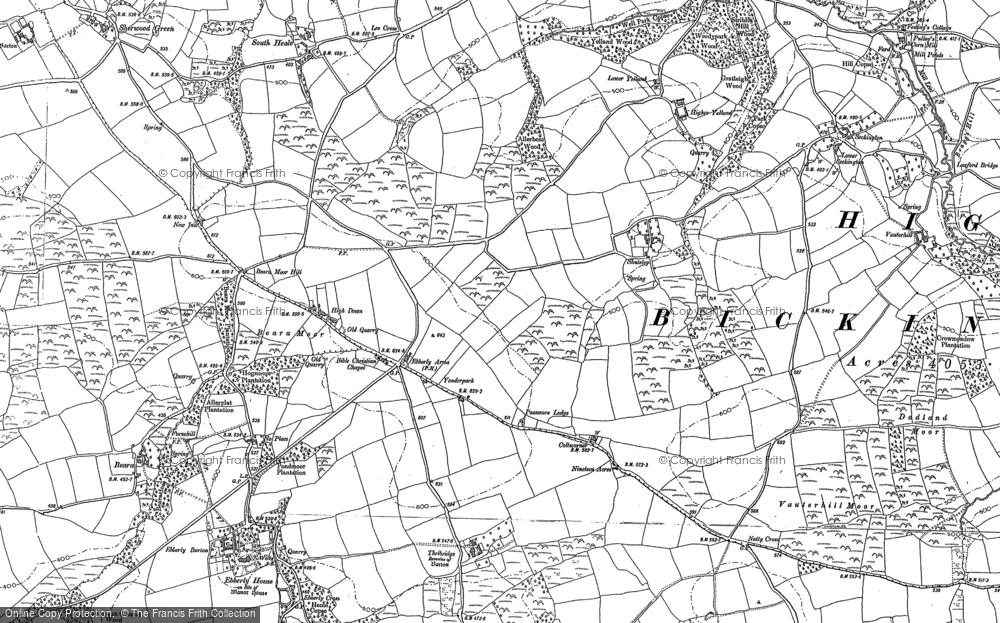Old Map of Historic Map covering Beara Moor in 1886