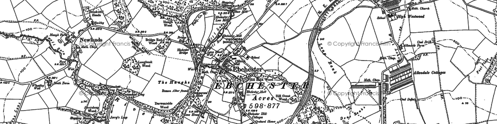 Old map of Ebchester in 1915